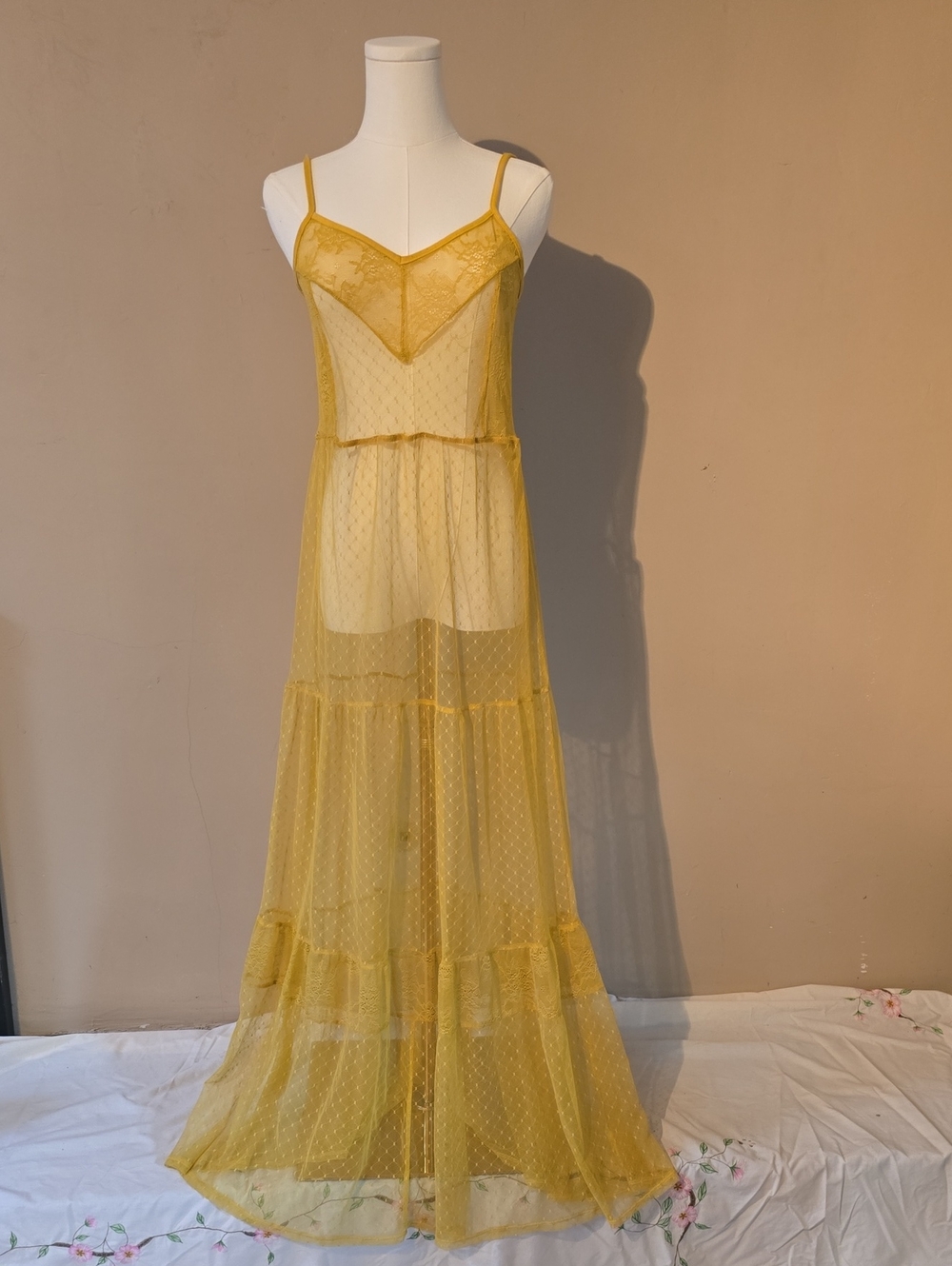 Sheer Yellow Maxi Slip Dress